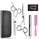 Hair Cutting Scissors Thinning Shears- Fcysy Professional Barber Sharp Hair Scissors Hairdressing Shears Kit with Haircut Accessories in Leather Case for Cutting Styling Hair for Women Men Pet- 7 Pcs