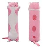 SHINUOER Long Cat Plush Pillow Cute Cat Body Pillow,Pink Cat Stuffed Animals Soft Plushies Kawaii Stuffed Kitten Plush Toy Gift for Kids Girlfriend(Pink, 19.7Inch)
