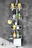HAMITOR Corner Shower Caddy Tension Pole: Rustproof 4-Tier Bathroom Organizer Shelves for Bathtub Shampoo Storage - 47-121 Inch Quick Install Adjustable Rod Standing Rack with Soap Rack - Silver Gray