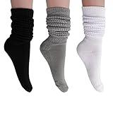 AWS/American Made Slouchy Scrunch Cotton Slouch Socks for Women Shoe Size 5 to 10 (Black-Gray-White)