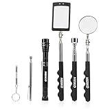 NEIKO 20736A (6) Piece Set, Magnetic Tool & Telescoping Mirror Set, Adjustable Telescoping Magnetic Pickup Tool, Flashlight 15lb Retriever Tool, 360 Swivel, Magnet Mirror, Magnetic Tools for Mechanic