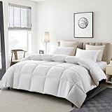 Serta Goose Feather Down Fiber Cotton Comforter King Size - 100% Cotton Duvet Insert - Hotel Luxury Hypoallergenic Bedding Comforter All Season Medium Warmth 106 x 90 Inch White