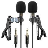 PowerDeWise Professional Grade 2 Lavalier Clip-On Microphones Set for Dual Interview - Double Lav Lapel Microphone - Use for iPhone Phone Camera - Blogging Video Recording Noise Cancelling 3.5mm Mic