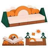 Erament 18PCS Modular Kids Play Couch - Junlge Theme Toddler Couch Building Fort, Convertible Sofa Multifunctional Kids Sofa, Toddler Baby Playroom/Bedroom Furniture for Playing, Sleeping