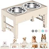 LAKIPETN Elevated Dog Bowls with 2 Stainless Steel Dog Food Bowls 5 Height Adjustable Raised Dog Bowl Stand Non-Slip Dog Feeder Adjusts to 3.1”, 9”, 10”, 11”, 12” for Medium Large Dogs - Apricot