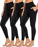 NEW YOUNG 3 Pack Leggings with Pockets for Women,High Waisted Tummy Control Workout Yoga Pants