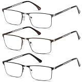 3 Pack Blue Light Blocking Reading Glasses for Men With Spring Hinge Metal Full Frame Lightweight Readers Classic Trend +1.5