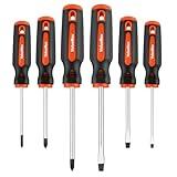 ValueMax 6-Piece Magnetic Screwdriver Set, 3 Phillips and 3 Flat Tip Screwdrivers, Non-slip Handle Screw Driver Set Kit