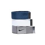 Nike Men's 3 Pack Golf Web Belt, White/Gray/Navy, One Size