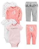 Simple Joys by Carter's Baby Girls' 6-Piece Bodysuits (Short and Long Sleeve) and Pants Set, Multicolor/Bunny/Dots/Text Print, 6-9 Months