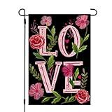 CROWNED BEAUTY Valentines Day Floral Love Garden Flag 12x18 Inch Double Sided for Outside Small Burlap Holiday Yard Flag