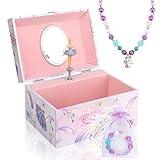 Taduoduo Girls' Musical Jewelry Box Organizer with Jewelry Set - Pink Purple Spinning Ballerina Theme, Swan Lake Tune - Jewelry Storage and Music Box for Girls