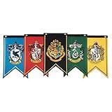 Conquest Journals Harry Potter Wizarding House Banner Flag Set, 12'' x 20'' Polyester Flags, Set of 5 Includes Hogwarts Crest, Gryffindor, Slytherin, Ravenclaw & Hufflepuff Banners, Birthday Party