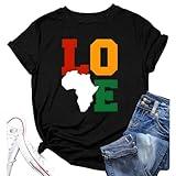 Black Pride Love T-Shirt for Women Juneteenth Black History Month Short Shirt Equality African American Casual Tee Tops,Black,XL
