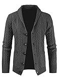 JMIERR Cardigan Sweaters for Men Fall Casual Long Sleeve Shawl Collar Button-Down Cable Christmas Knit Sweater with Pockets,US 43(L),Dark Grey