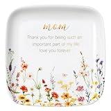 Crisky Mom Gifts, Birthday Gifts for Mom Personalized Mother's Day Gift from Daughter Son for Easter Thanksgiving Christmas Valentine's Gift Ideas Floral Thrinket Dish Jewelry Ring Tray
