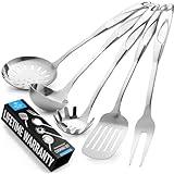 Zulay Kitchen Stainless Steel Cooking Utensil - Stainless Steel Kitchen Utensil - Durable Kitchen Gadgets - Metal Kitchen Accessories - Easy to Clean Kitchen Tools - 5 Piece Set