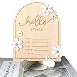 Wooden Baby Announcement Sign 7.1 Inch Wooden Hello World for Baby Showers - Newborn Birth Announcement Board, Daisy Wooden Baby Milestone Card, Hello World Hospital Nursery Information Record Board