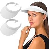 2 Pack Sun Visors Womens Men Cloth Clip On Visor Cap UV Protection Adjustable Wide Brim Outdoor Golf Hats (White)