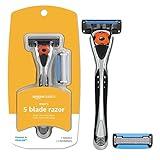 Amazon Basics 5-Blade MotionSphere Razor for Men with Dual Lubrication and Precision Beard Trimmer, Handle & 2 Cartridges (Cartridges fit Razor Handles only)