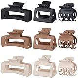 CHANDAT Medium Claw Hair Clips Set for Women - 3 Styles, 9 pcs Rectangle Clips for Thick Hair, Square Clips for Thin Hair - Brown