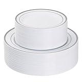 Goodluck 120PCS Silver Plastic Plates, Heavy Duty Disposable Silver Plates with 60 10.25 inch Dinner Plates and 60 7.5 inch Dessert Plates, Disposable Plates for Party, Holiday, Wedding