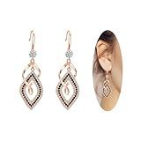 Dangle Earrings for Women, 925 Sterling Silver Handmade Linear Swirl Wire Bohemian Boho 14K Gold Diamonds Earrings Hypoallergenic Earrings Fashion Jewelry Gifts for women (Rose Gold)