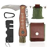 Mushroom Knife with Brush and Foraging Bag Kit, Folding Gardening Knives for Pruning, Foraging Knife with Belt Pouch & Sharpener, Harvest knifes for Outdoor Camping Hunting