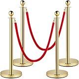 VEVOR Stanchions and Velvet Ropes 4Pcs, Solid Base with Stainless Steel Post, 5ft Red Velvet Ropes and Posts, Crowd Control Barriers Gold Stanchions, Red Carpet Runner Poles for Party Supplies