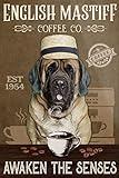 Retro Metal Tin Sign English Mastiff Dog Coffee Sign for Outdoor & Indoor Wall Poster Home Bar Shop Decorations Coffee Vintage Sign Gift 12X8 in