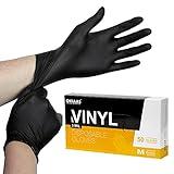 OKIAAS Black Disposable Gloves Large, Vinyl Gloves Disposable Latex Free, 5 mil, 50 Count, for Food Prep, Household Cleaning, Hair Dye, Tattoo