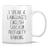 Retreez Funny Banker Mug Gift Bank Tellers Speak 4 Languages Banking 11 Oz Ceramic Coffee Mug - Sarcastic Sarcasm Inspirational birthday gift for man woman him her friend bank coworker sis bro dad mom