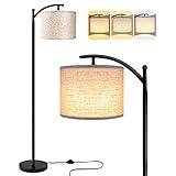 ROTTOGOON Floor Lamp for Living Room with 3 Color Temperatures LED Bulb, Standing Lamp Tall Industrial Floor Lamp Reading for Bedroom, Office (9W LED Bulb, Beige Lampshade Included) -Black