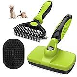 Augwind 3PCS Self Cleaning Slicker Brush & Pet Grooming Rake & Bath Brush for Dogs and Cats | Skin Friendly Deshedding Grooming Tool & Double-Sided Dematting Tool | Premium Pet Supplies (Green Black)