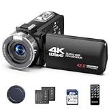 FIREFOTO Camcorder Video Camera 4k 42MP, 18X Digital Zoom Vlogging Video Recorder for YouTube 3”270°Rotation Screen Compact 4K Travel Camcorders with 2 Batteries, 32GB SD Card, Remote Control