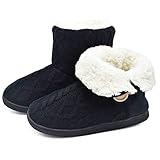 ONCAI Women's Slippers Comfort Knit Boots Winter Warm Outdoor Indoor Shoes All-Black Size 9-10