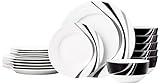 Amazon Basics 18 Pieces Dinnerware Sets, Dishes, Plates and Bowls, Service for 6, Swirl