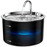 Vividorama Cat Water Fountain Stainless Steel Lid, 3L/101oz Pet Water Fountain, Dog Waterer with Quiet Pump and 4-Layer Filtration for Cats and Dogs