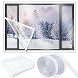 Beeveer 63 x 63 Inch Window Insulation Kit Cuttable Transparent Film with Adhesive Straps Reusable Window Plastic for Patio Winterizing Thicken Warm Winter Waterproof Attic Insulation Cover