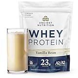 Ancient Nutrition Grass Fed Whey Protein, 23g Protein, Hydrolyzed Collagen Peptides, Organic Regenerative A2/A2 Milk Protein (35 Servings, Vanilla Bean)