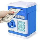 Safe Coin Bank Birthday Gift Toys for 3-12 Year Old Girl Boy,Refasy Children Fun Toys 8-12 Kids ATM Bank Machine with Bank Card Money Bank for Cash Toy Electronic Coin Banks Box for Kids Blue