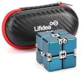 Lifidea Aluminum Alloy Metal Infinity Cube Fidget Cube (6 Colors) Handheld Fidget Toy Desk Toy with Cool Case Infinity Magic Cube Relieve Stress Anxiety ADHD OCD for Kids and Adults (Blue)