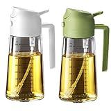TrendPlain 16oz/470ml Glass Olive Oil Sprayer for Cooking – 2 in 1 Olive Oil Dispenser Bottle for Kitchen Gadgets and Air Fryer Accessories, Salad, BBQ - White & Green