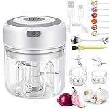 Electric Mini Garlic Chopper 2 Cup,Portable Cordless Food Processor, Vegetable Chopper Blender Onion Mincer,Meat Grinder with USB Charging for Chili,Pepper,Baby Food,Spice, Nuts,Herb(White 100+250ml)