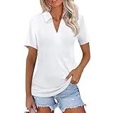 Womens Polo Shirts,Women's Polo Shirts Short Sleeve V Neck Summer Tops Business Casual Collared Tops Loose Fitted Blouse
