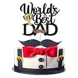 Gyufise 1Pcs Black Glittery World's Best Dad Cake Topper with Moustache Happy Father's Day Cake Decorations Happy Birthday Dad Decor Topper for Happy Father's Day Theme Party Cake Decorations