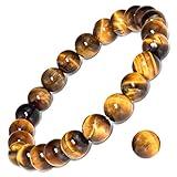 DAZCOLO 8mm Natural Gemstone Stretch Bracelet, Handmade Unisex Crystal Bracelets for Meditation, Yoga, Spiritual Healing & Positive Energy (Golden Tiger Eye)