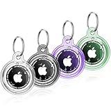 4 Pack IPX8 Waterproof AirTag Keychain Holder Case, Lightweight, Anti-Scratch, Easy Installation,Soft Full-Body Shockproof Air Tag Holder for Luggage,Keys, Dog Collar(Black+Green+Clear+Purple)