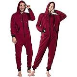 Laahoem Unisex Adult Pajamas Hooded Men Women Jumpsuit Zip Sportwear Dark Red Black Zipper XL