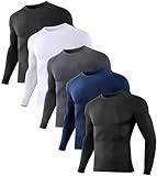 Dalavch 5 Pack Men's Compression Shirts Short & Long Sleeve Athletic Workout Sports Undershirt Base Layer Top for Winter 2 Black 1 White 1 Gray 1 Blue Small